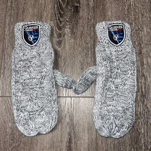 Women's ZooZatz Gray San Jose Earthquakes Quakes Marled Mittens Set NWOT Adult S